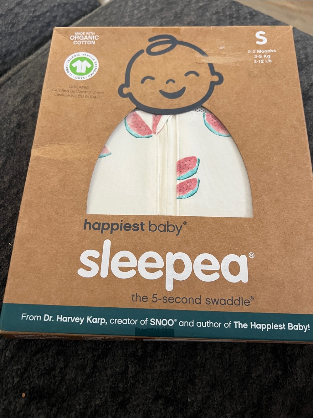 happiest baby sleepea baby swaddle - white with pink watermelon print NWT